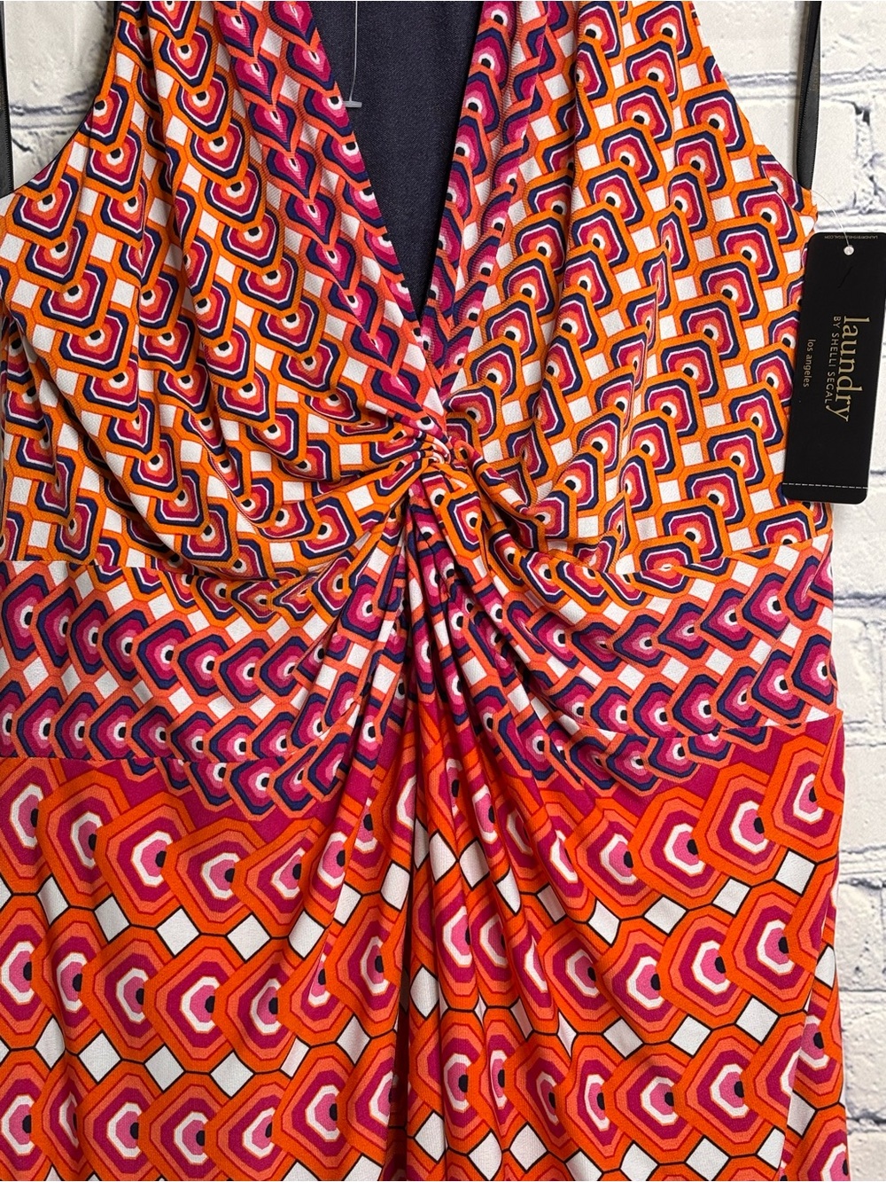 NWT Laundry by Shelli Segal Vibrant Orange Navy Sleeveless Geo Party Dress 10 - Picture 3 of 13